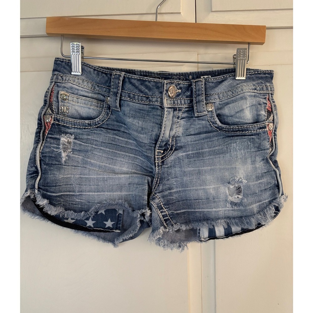 Miss Me Americana Patriotic Distressed Denim Shorts Size 27